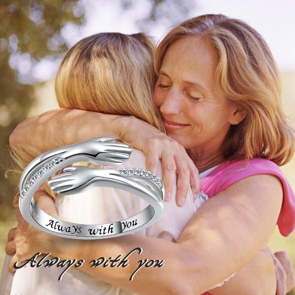 Women S925 Sterling Silver Hug Rings Hand Open Promise  Always with You - Picture 6 of 7